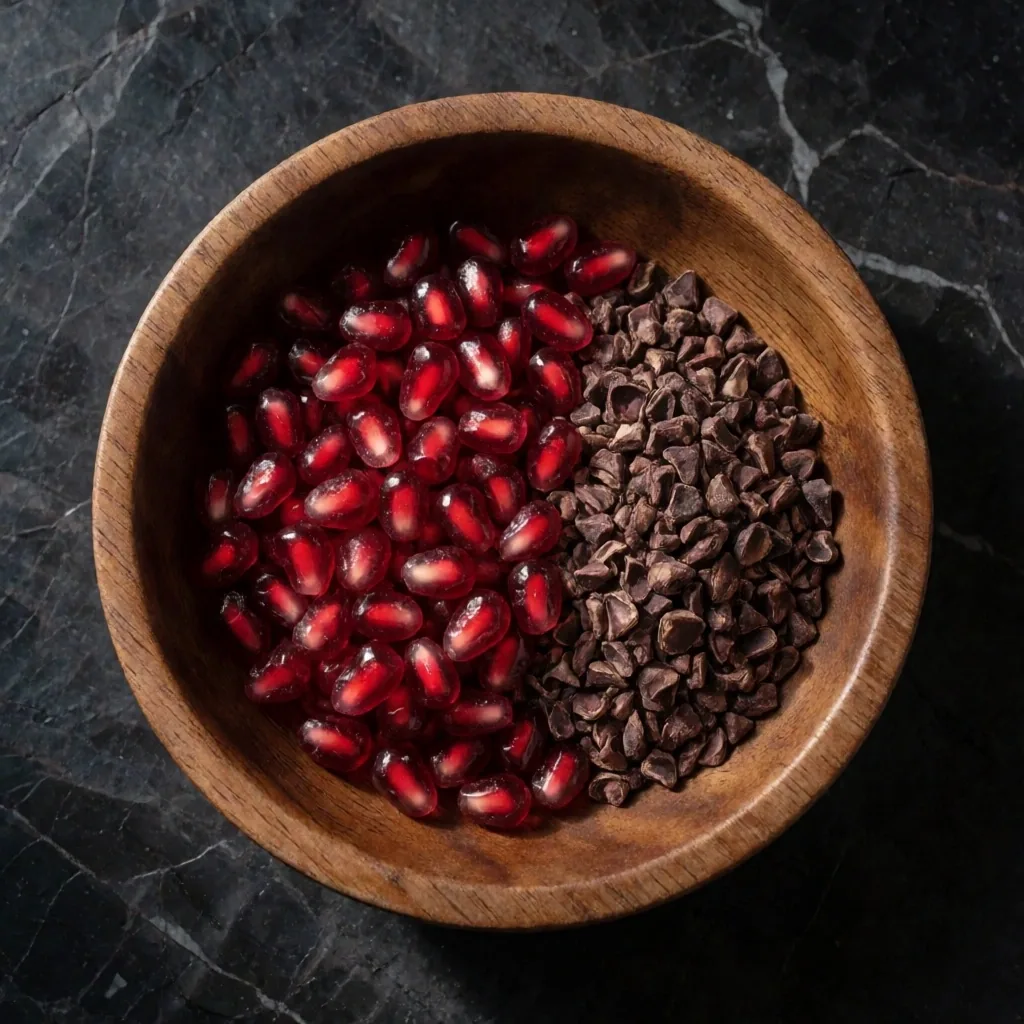 Antioxidant-rich botanicals arranged on dark stone surface