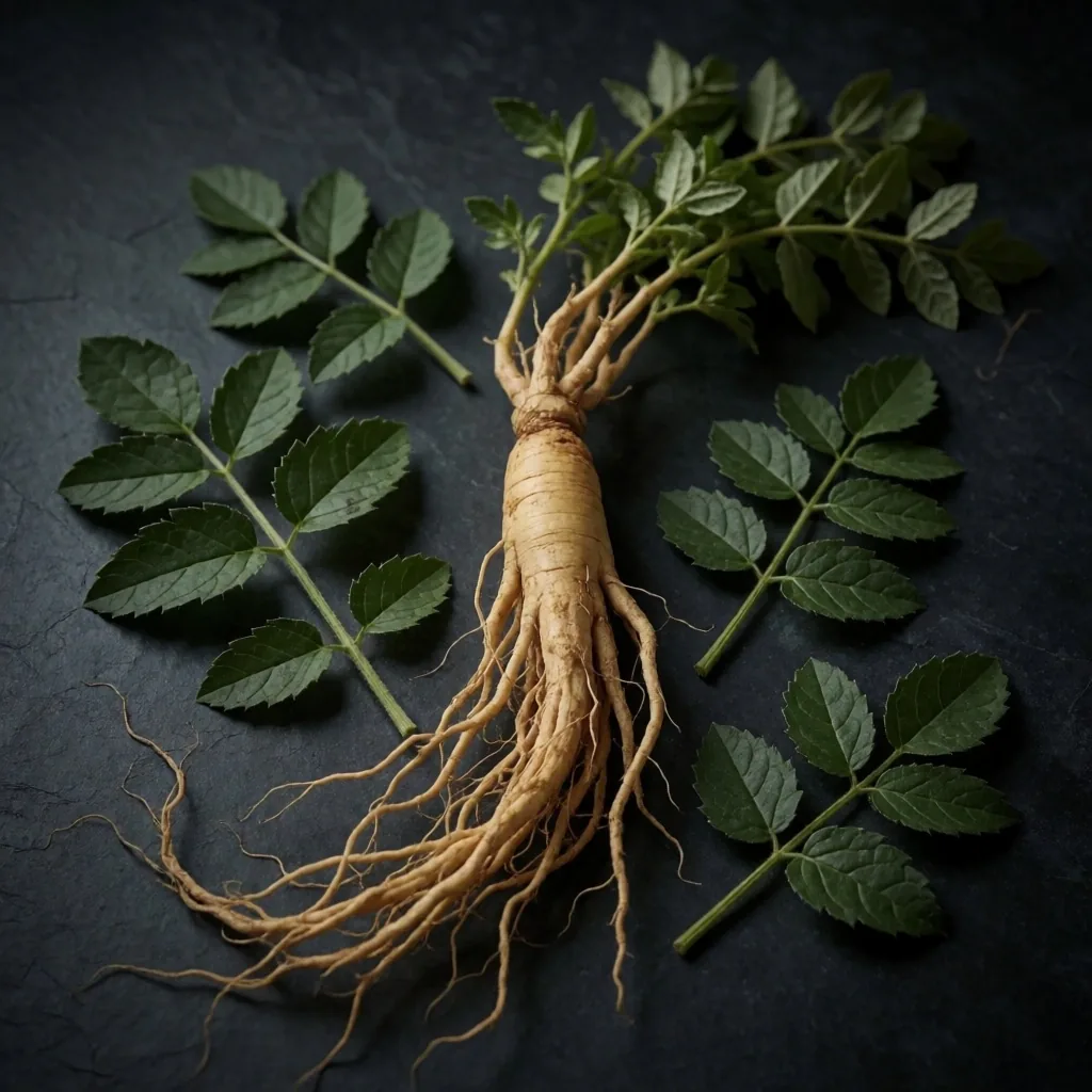 Panax ginseng root and Tribulus Terrestris botanical specimen